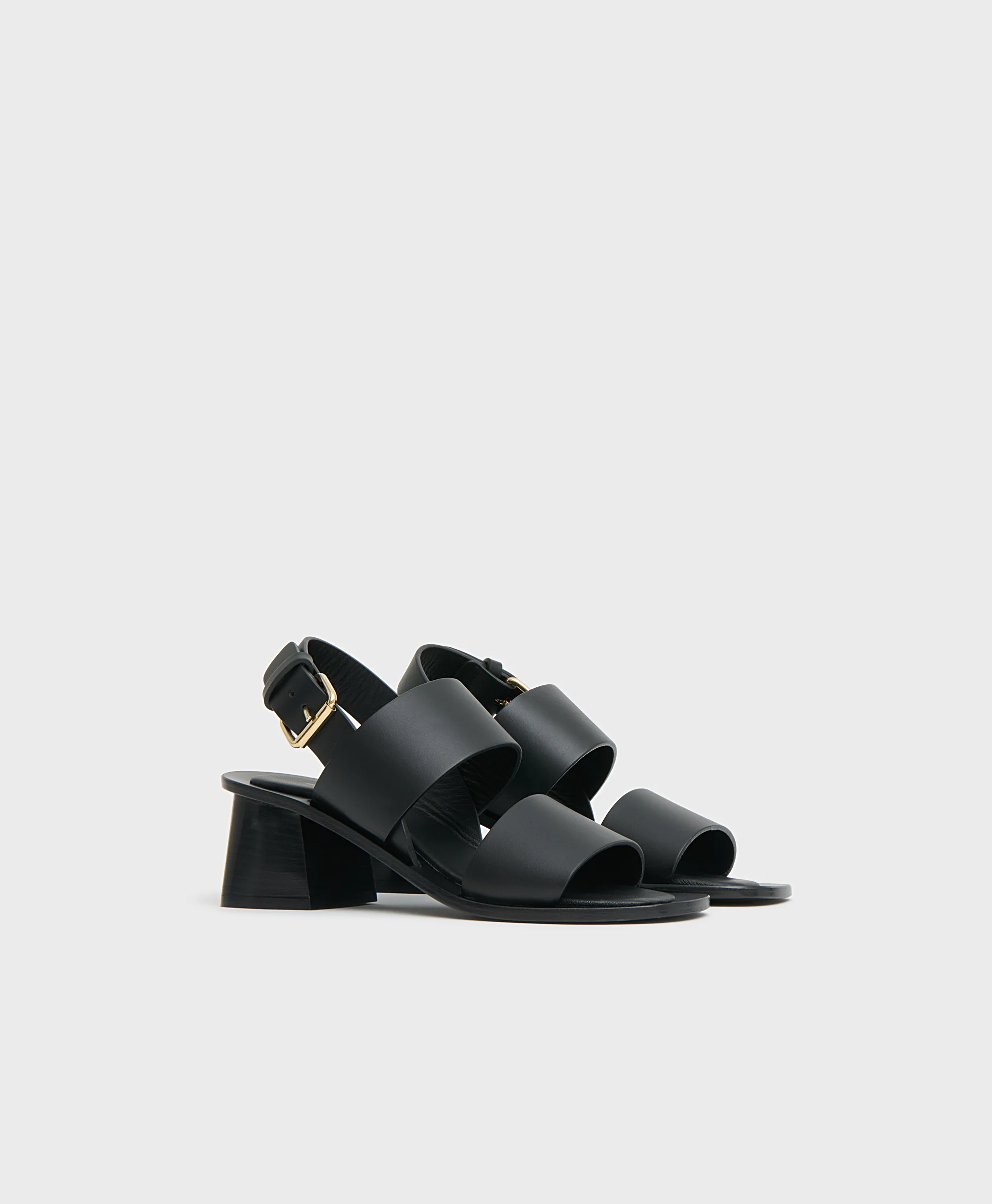 Double Strap Heeled Sandal - Black - Image 3