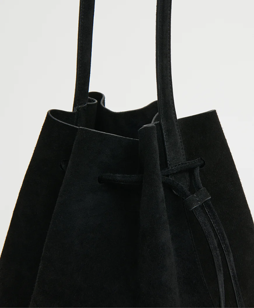 Drawstring Cabas - Black Suede/Black - Image 5