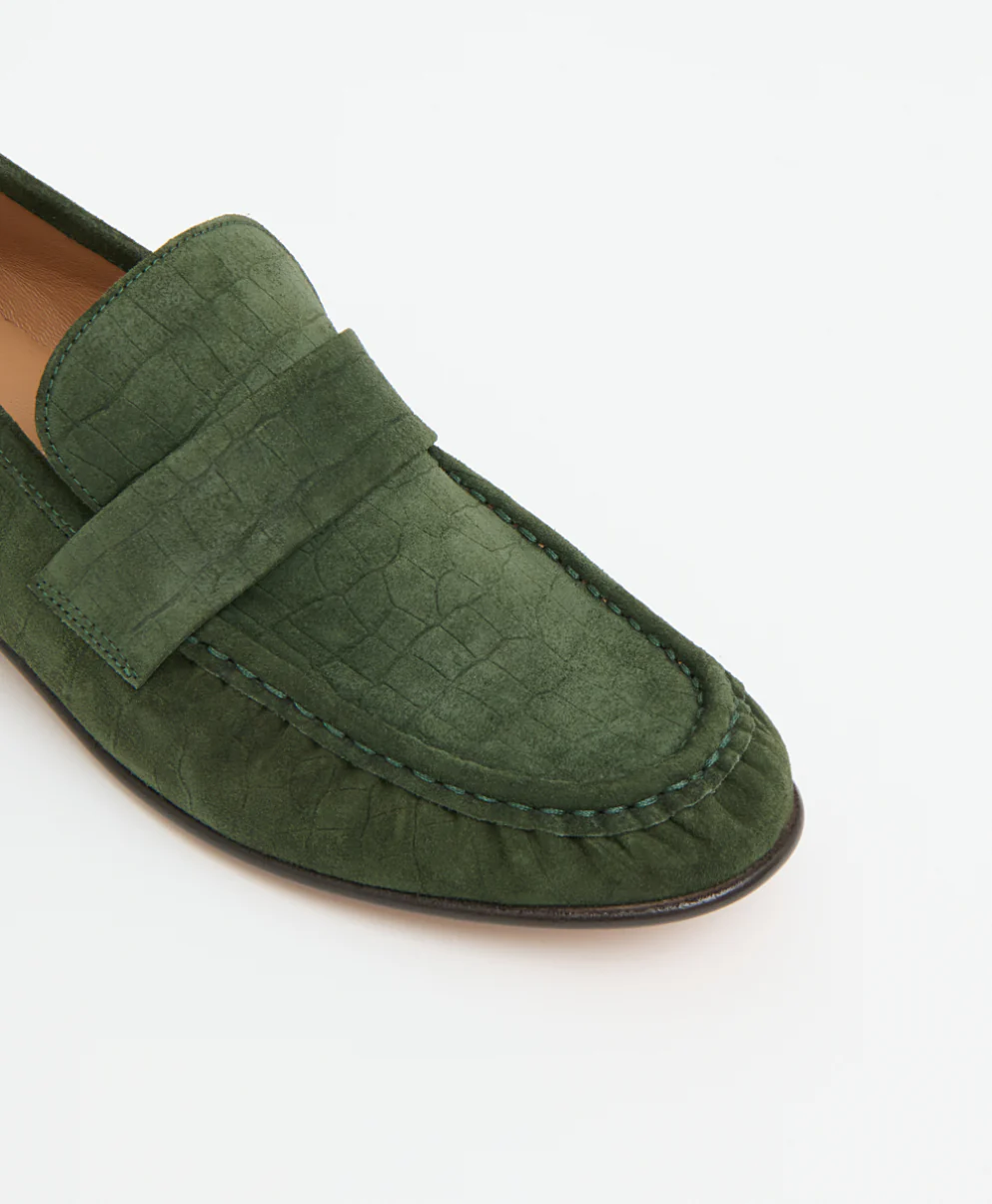 Ruched Loafer - Moss Croc Suede - Image 4